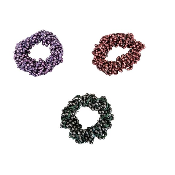Set Of 3 Beaded Hair Scrunchies - Picture 1 of 4
